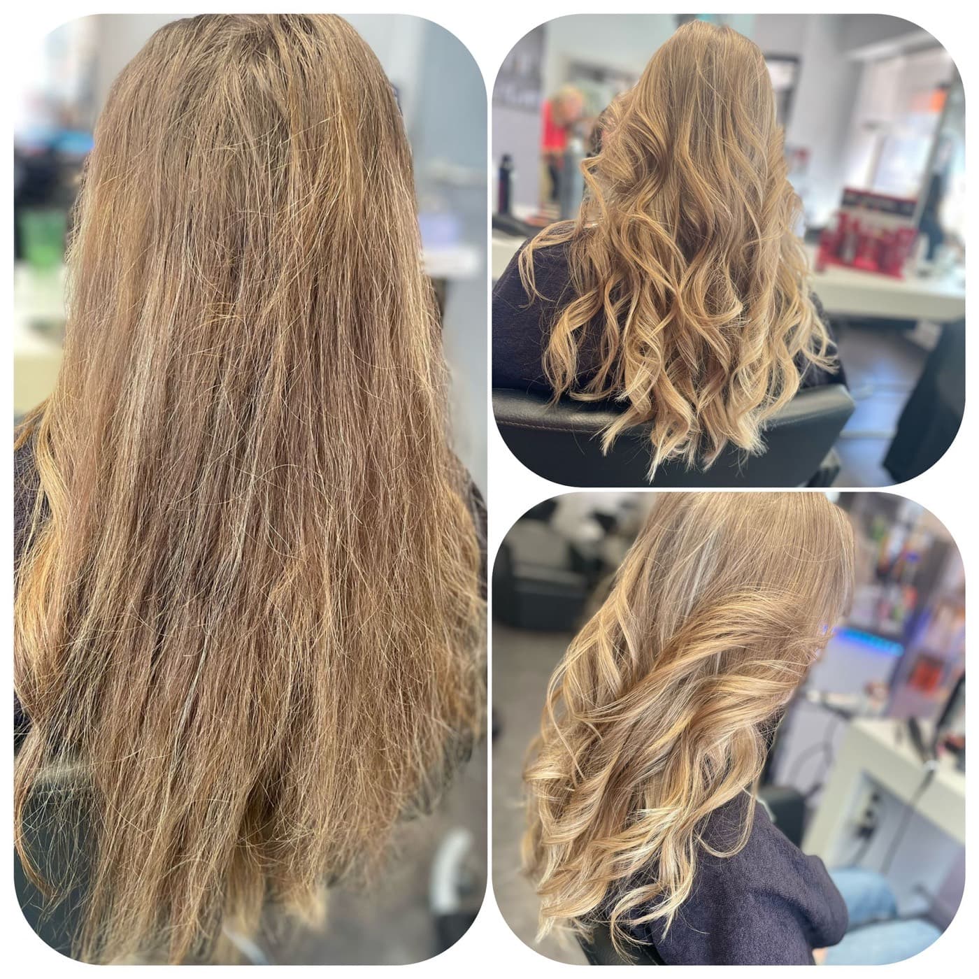 Vorher-Nachher: strapazierte Längen werden zu einer glänzenden Caramel-Balayage bei Haarmoden Pina in Saarlouis
