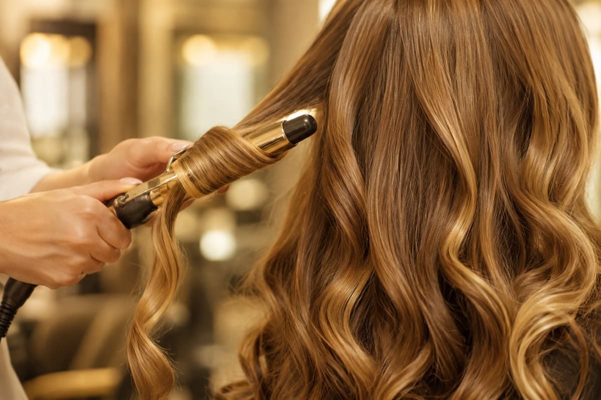 Styling glänzender Wellen mit dem Lockenstab beim Friseur Haarmoden Pina in Saarlouis